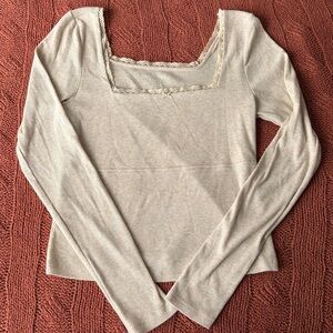 American Eagle Outfitters Squareneck Lace Long Sleeve Top